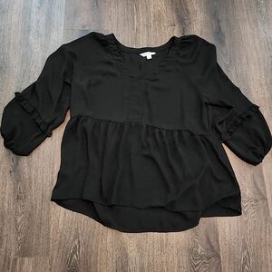 Counterparts Ruffled V-neck Black Blouse Sz XL
